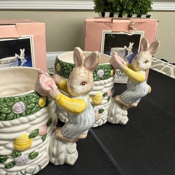 1994 Fitz & Floyd Omnibus Easter Garden  Mugs 2 Piece Vintage NEW Bunnies - Picture 4 of 9